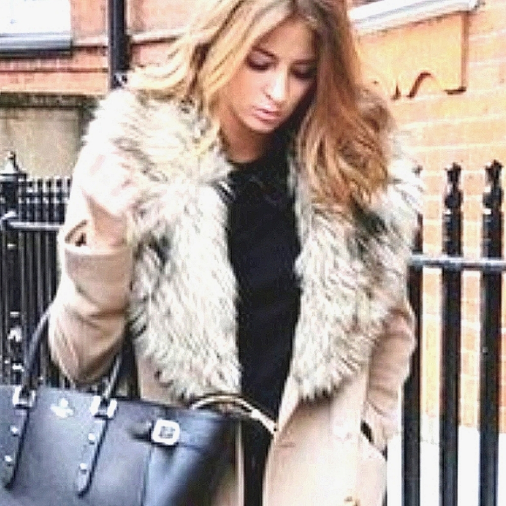 Faux Fur Trim Cream Car Coat